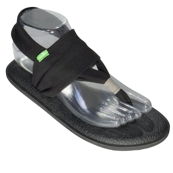 SANUK Womens Black Yoga Sling 2 Sandals Flip Flops Stretchy Fabric Straps Size 6 - Picture 1 of 13